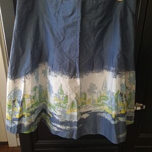 Blue Scenic Print Skirt